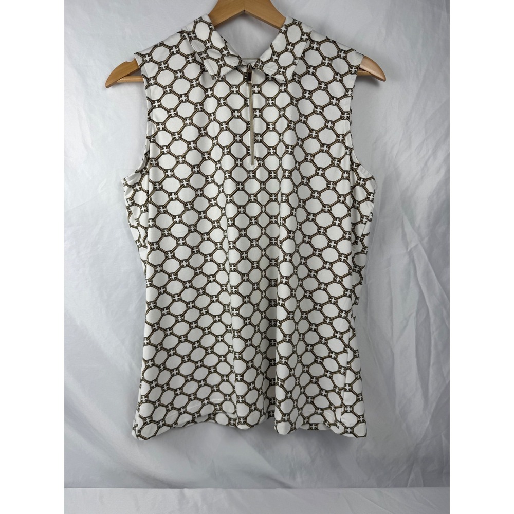 Tail Size Large Sleeveless Golf Polo Top White Gold Geometric Chain Link